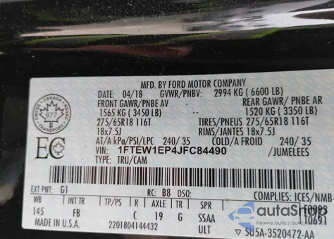 2018 Ford F-150 Xlt z USA, uszkodzony, nr VIN 1FTEW1EP4JFC84490